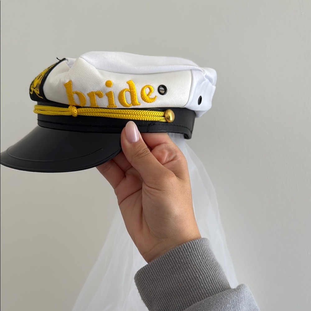 White and Black Bride Captain Hat with Veil